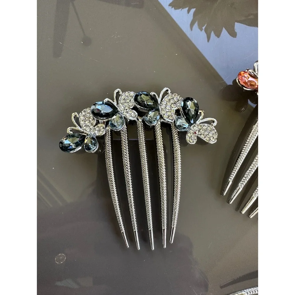 Rhinestone Butterfly‎ Hair Comb Clip Silver Bridal Prom Formal Set of 3